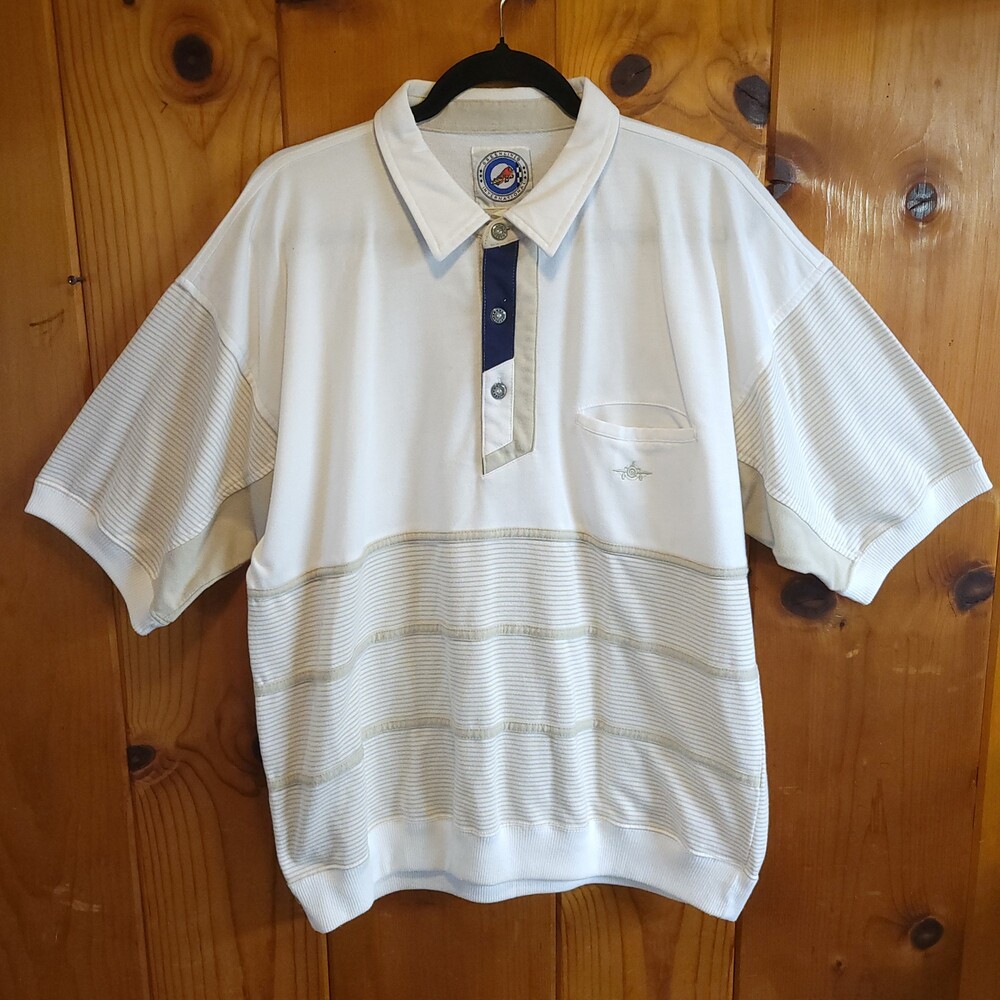 Vintage 80s Greenline International Polo XL Off-White Cotton striped vtg preppy